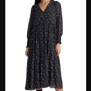 Madewell Georgette V-Neck Tiered Midi Dress in Enchanted Floral
